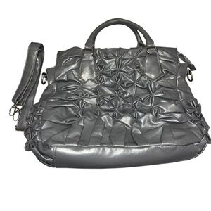 Ruffle purse shoulder bag tote gray large designer inspired like new 11” x 16”
